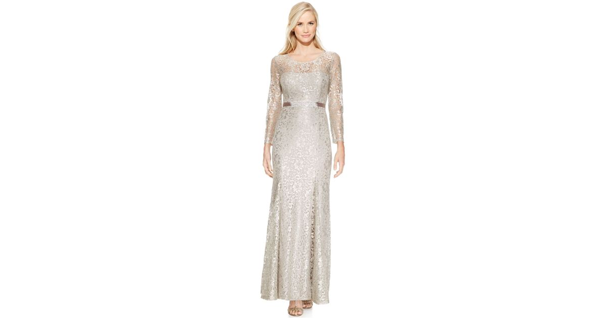 betsy and adam lace sleeve gown