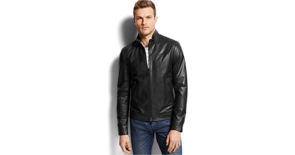Michael Kors Black Harrington Leather Jacket For Men