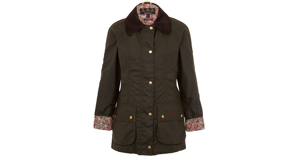 Barbour Olive Beadnell Chive Liberty Print Wax Jacket in Green | Lyst Canada
