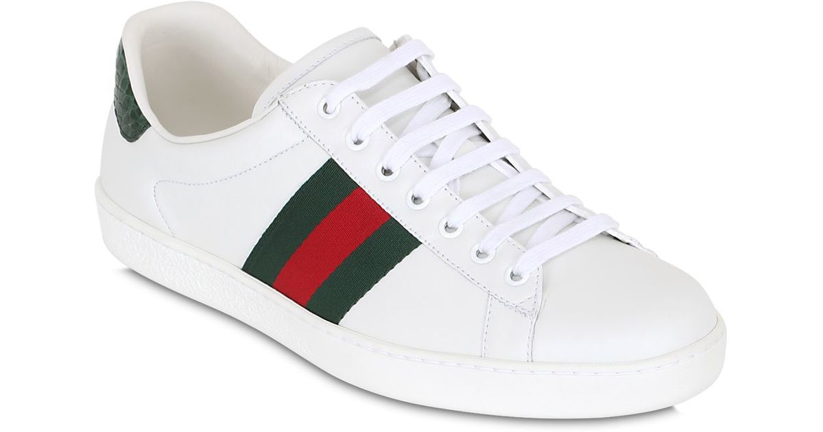 Gucci New Ace Web Leather & Crocodile Sneakers in White for Men | Lyst