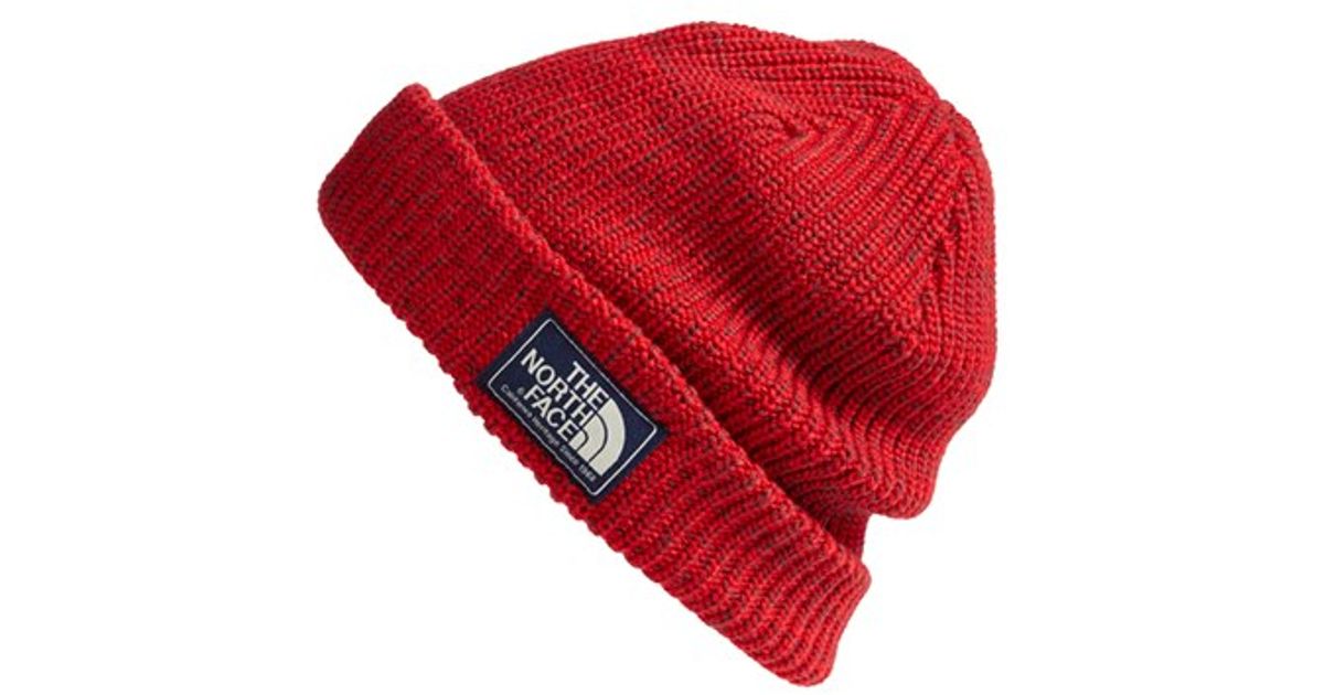 north face red beanie hat