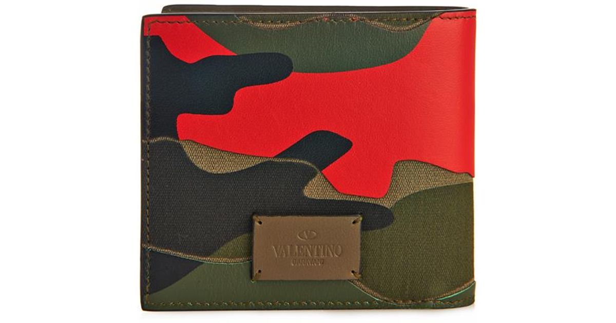 Valentino Pop Camo-Print Leather And Canvas Wallet in Green for Men - Lyst