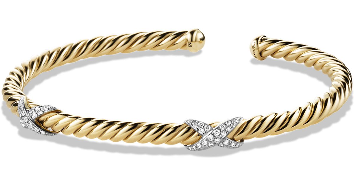 Lyst - David Yurman X Bracelet With Diamonds In 18k Gold, 4mm in Metallic