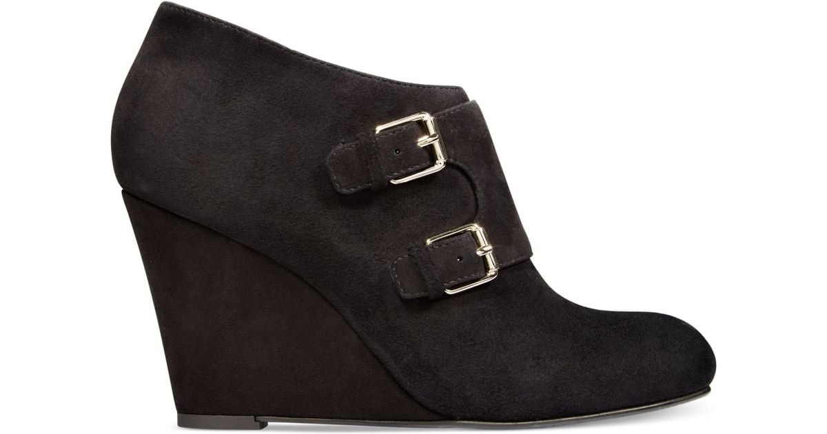 anne klein suede wedge boots