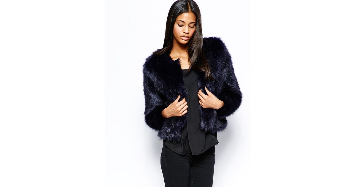 Lipsy Michelle Keegan Loves Faux Fur, Navy Blue Fur Coats