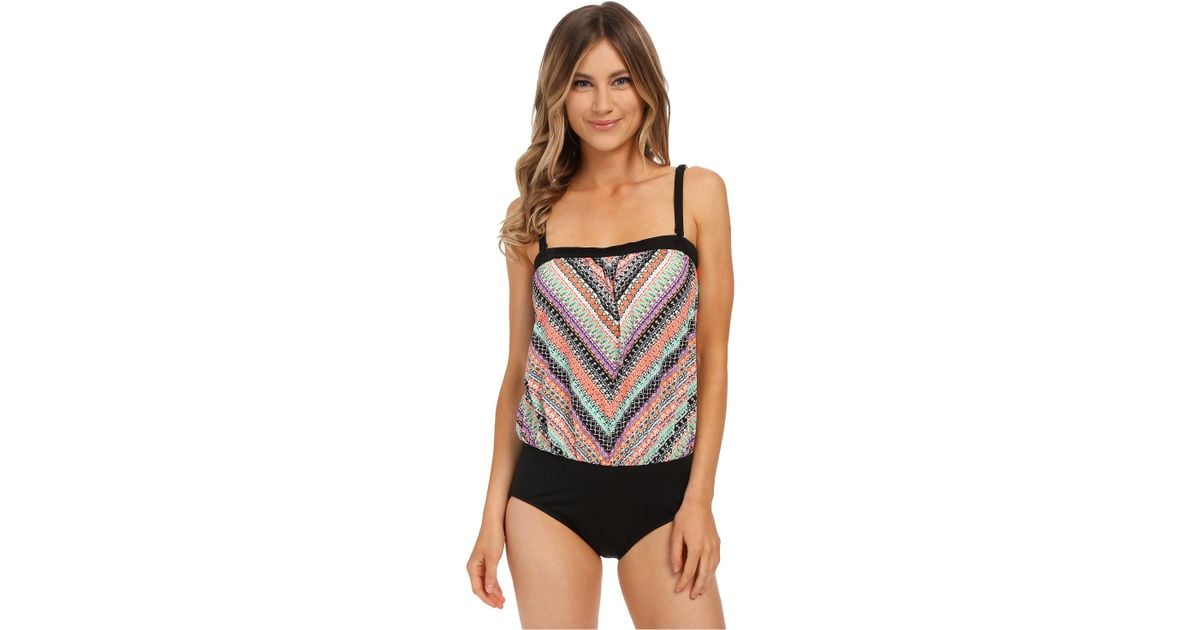 Jantzen Chevron Blouson Faux Tankini Onepiece Swimsuit Lyst