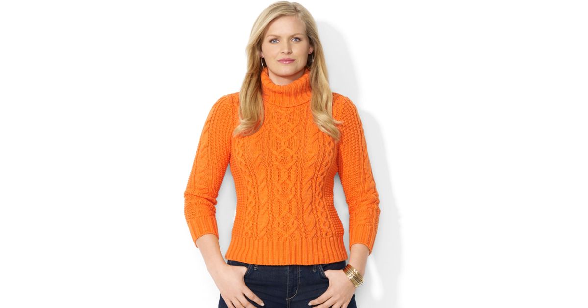 Lauren by Ralph Lauren Plus Size Cableknit Turtleneck Sweater in Orange ...