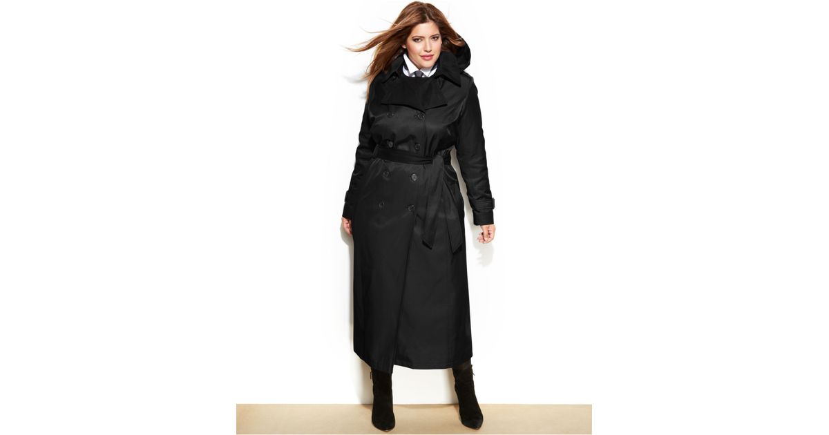 DKNY Plus Size Maxi Trench Coat in Black | Lyst