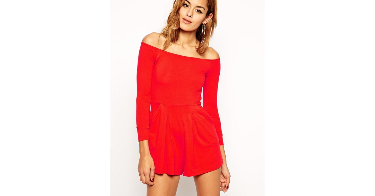 red bardot playsuit