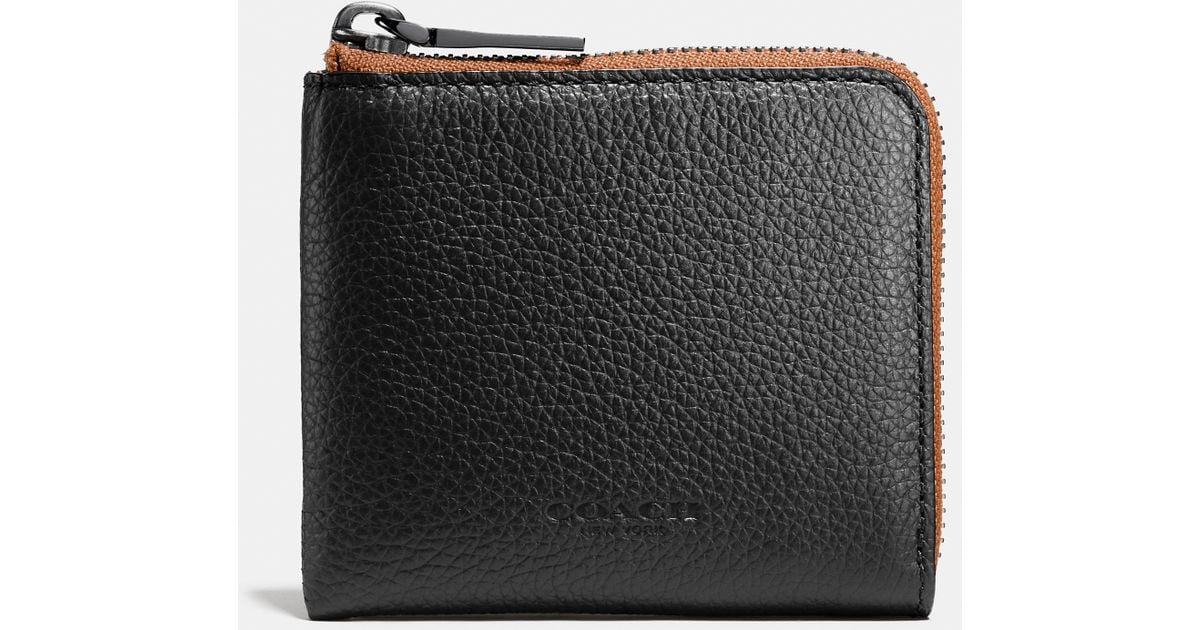 COACH Half Zip Wallet In Pebble Leather in Black for Men | Lyst