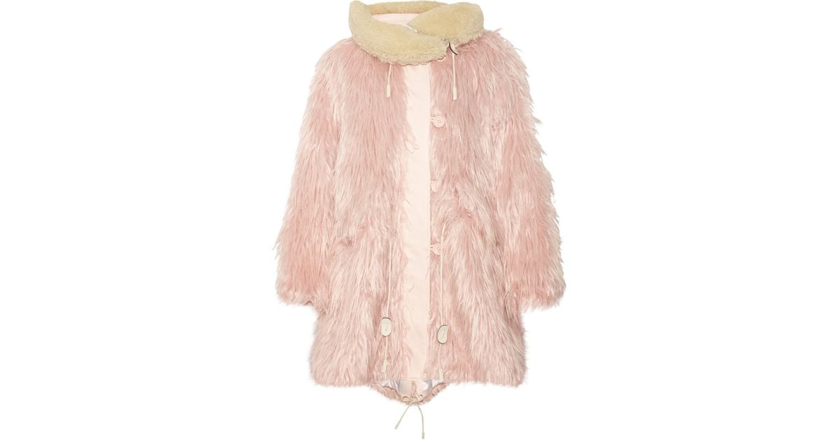COACH Fluffy ShearlingTrimmed Faux Fur Coat in Pink Lyst