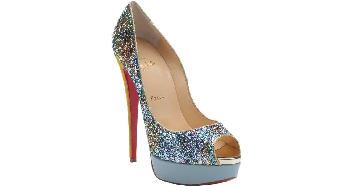 Christian louboutin Lady Peep Glitter Platform Pumps in Blue | Lyst