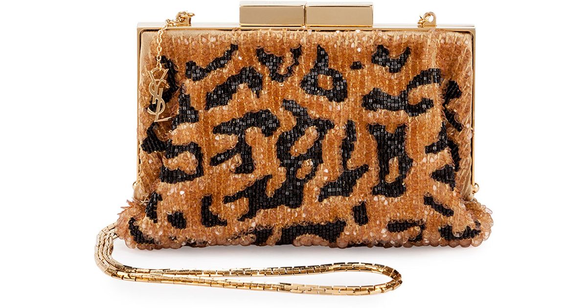 leopard print clutch bag with chain
