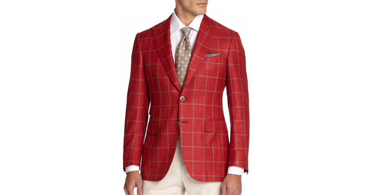 red windowpane sport coat
