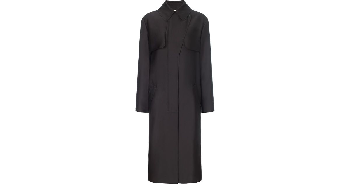 Calvin Klein Satin Trench Coat In Black Lyst Trench Coats Long Black Tobi
