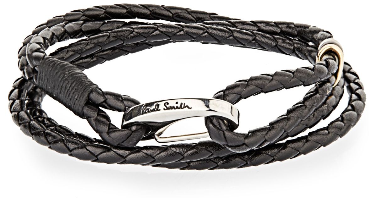 Lyst Paul Smith Woven Leather Wrap Bracelet In Black For Men