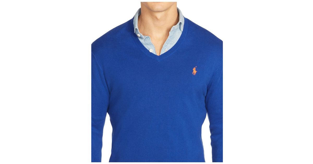 ralph lauren blue v neck jumper