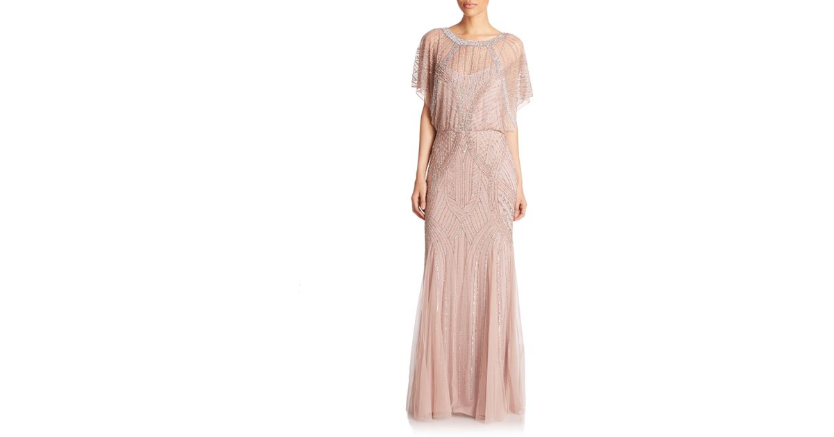 Aidan Mattox Dolman-sleeve Beaded Godet 