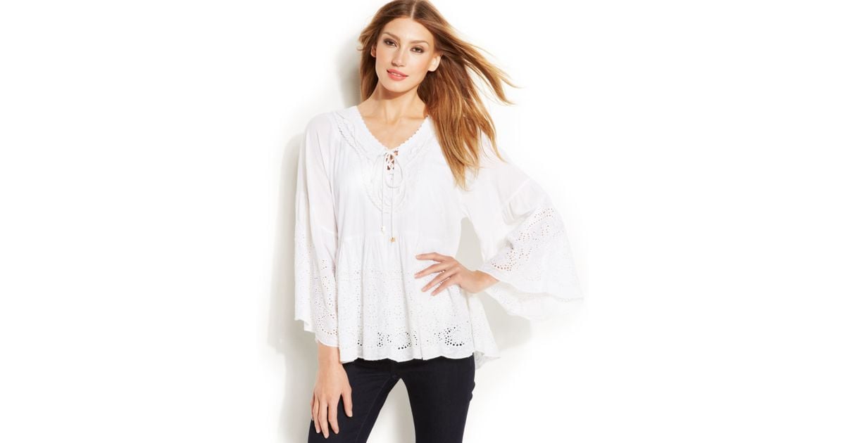 white eyelet peasant top