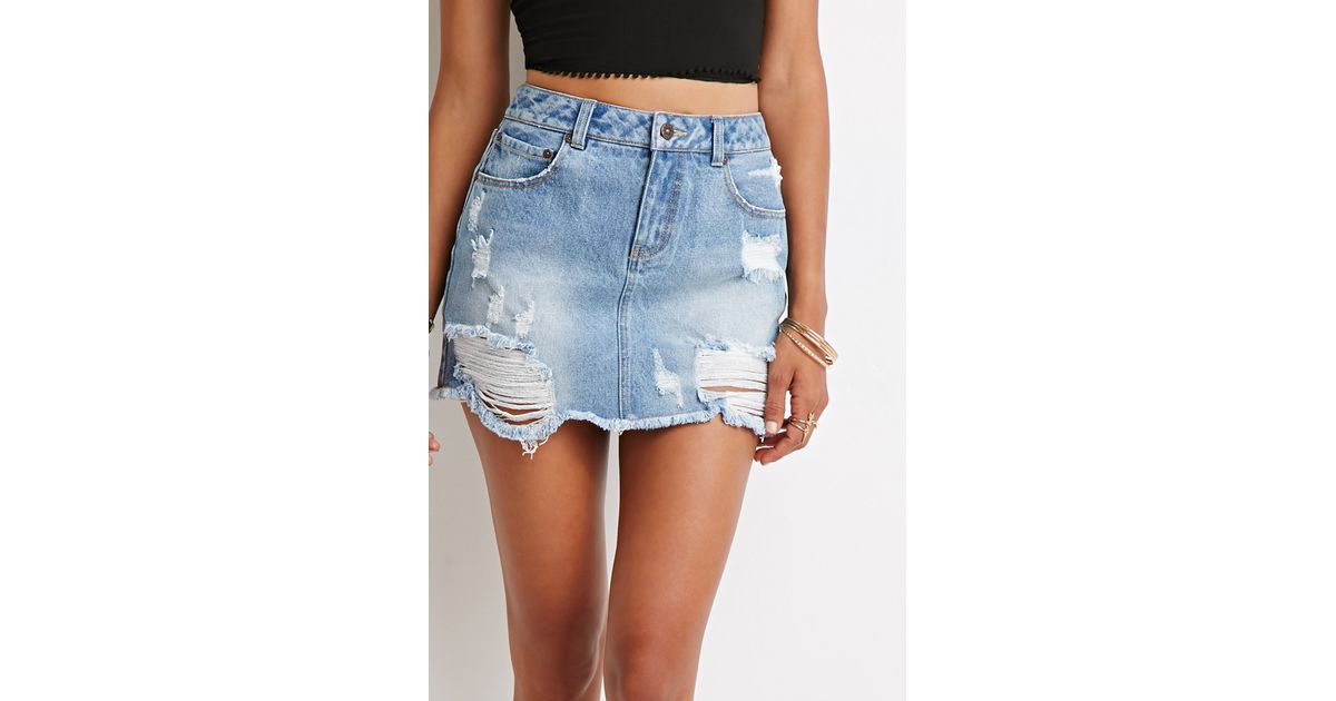 Forever 21 Distressed Denim Skirt in 