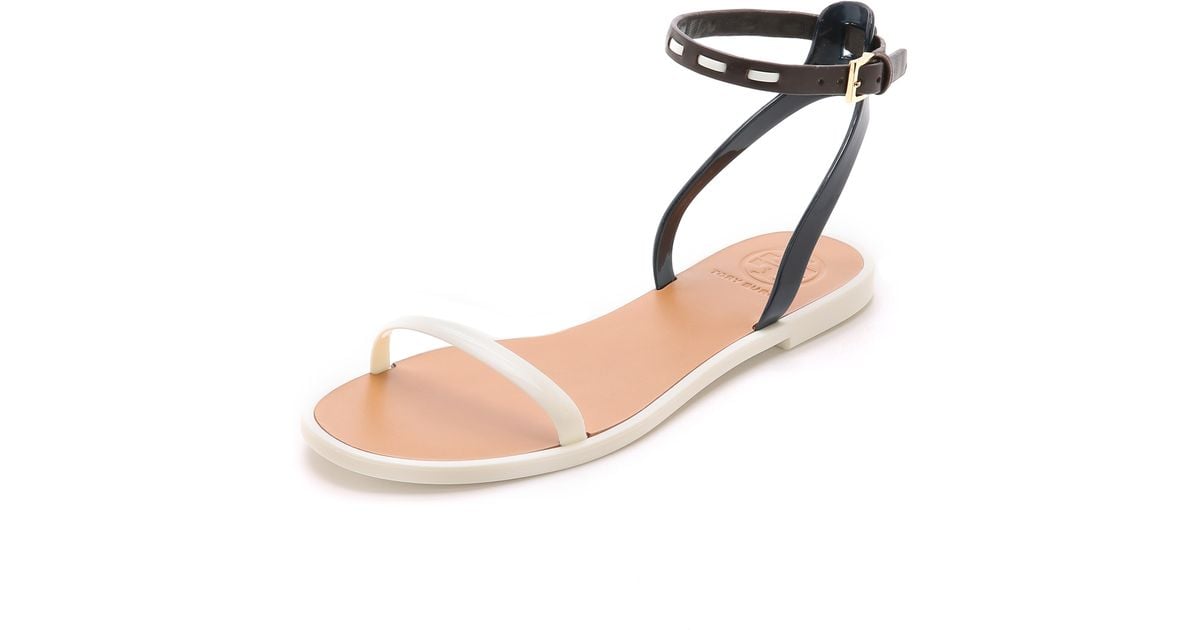 Tory burch Leather Ankle Strap Jelly Sandals - Ivory/tory Navy/coconut ...
