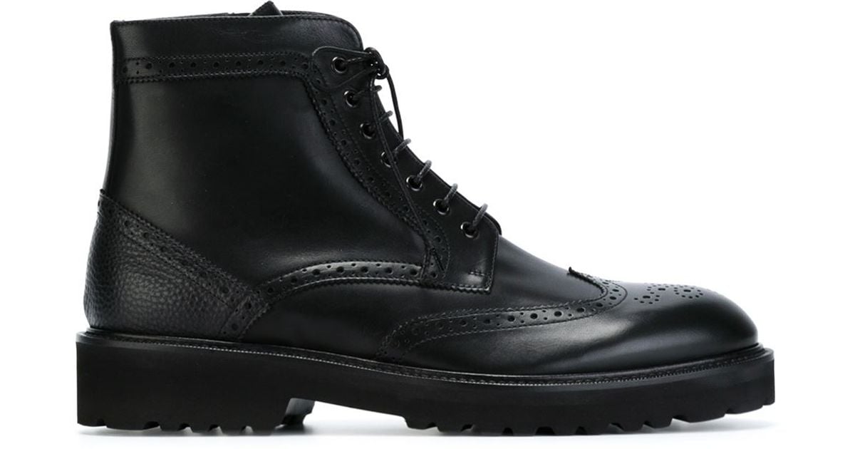 Alberto Guardiani Brogue Detail Combat Boots in Black for Men - Lyst