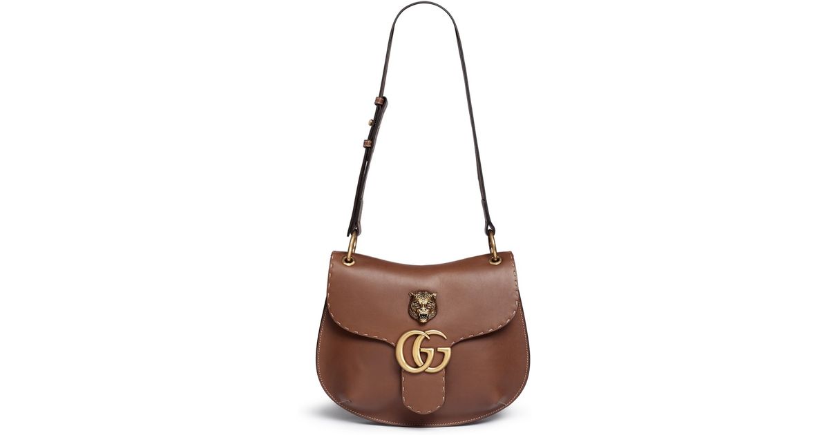 Gucci 'gg Marmont' Medium Brass Tiger Leather Shoulder Bag in Brown | Lyst