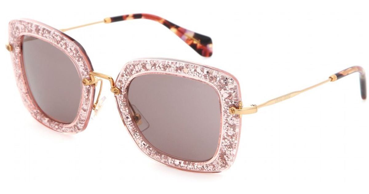 Miu Miu Glitter Square Sunglasses in Pink - Lyst