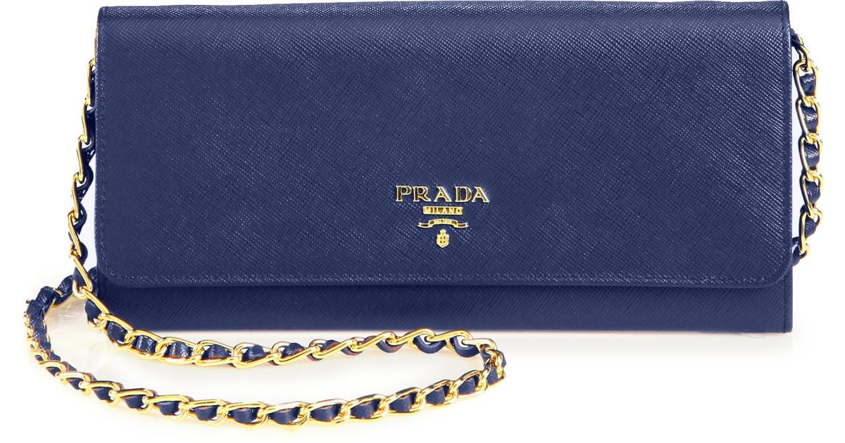 Prada Saffiano Metal Oro Chain Wallet in Blue (bluette-blue) | Lyst