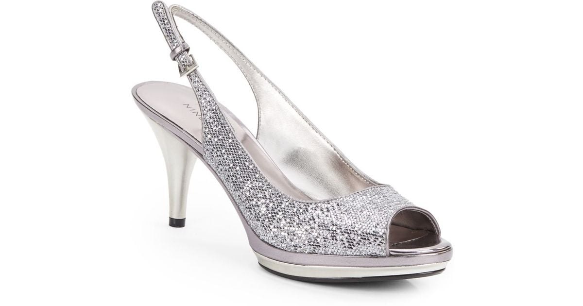 Nine West Sharina Glittery Peep-Toe Slingbacks in Metallic | Lyst