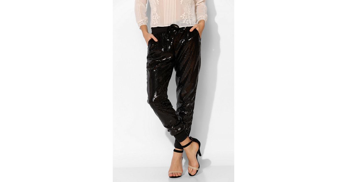 black sequin jogger pants
