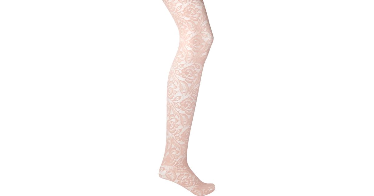 Floral Lace Tights in Blush (Pink 
