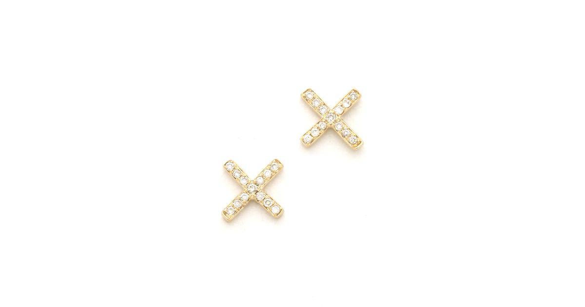 Lyst Ef Collection Pave Diamond X Stud Earrings In Metallic