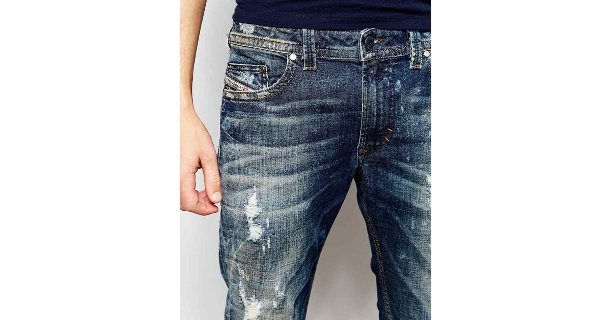 DIESEL Jeans Thavar 830k Dna Slim Fit Stretch Extreme Rips Bleach in Blue  for Men | Lyst Canada