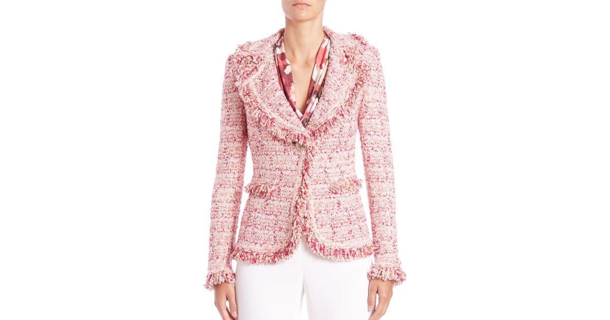 St. John Fringed Tweed Jacket in Pink 