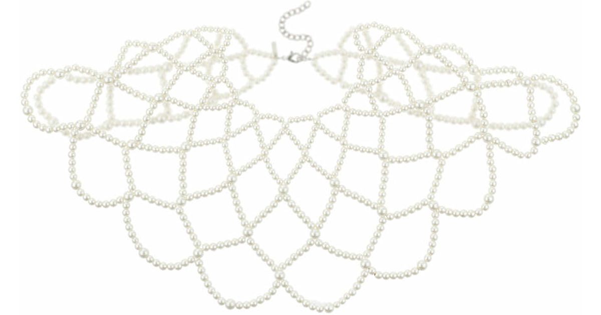 Topshop Caged Pearl Shoulder Drape Necklace In Cream White Lyst