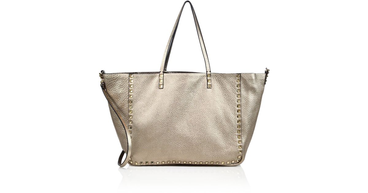 Lyst Valentino Rockstud Reversible Metallic Leather Tote In