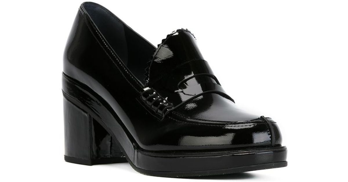 Jil Sander Navy Leather Penny Loafers in Black | Lyst