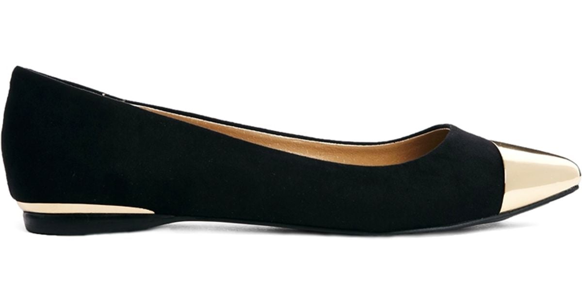 Oasis Black Metal Toe Cap Flat Shoes Lyst