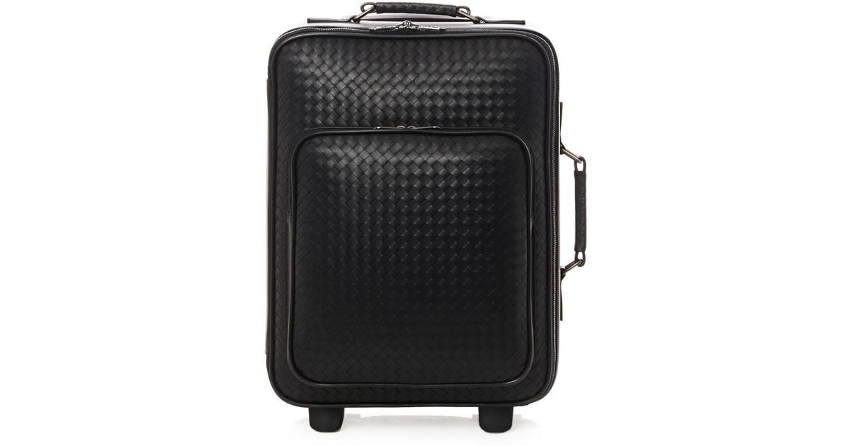 Bottega Veneta Intrecciato Leather Trolley Suitcase in Black for Men | Lyst