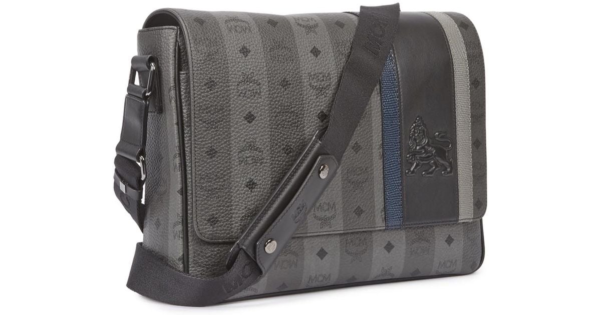 MCM Munich Lion Grey Leather Messenger Bag in Grey for Men Lyst