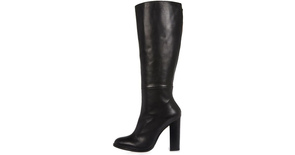 River Island Black Leather Knee High Heeled Boots | Lyst UK