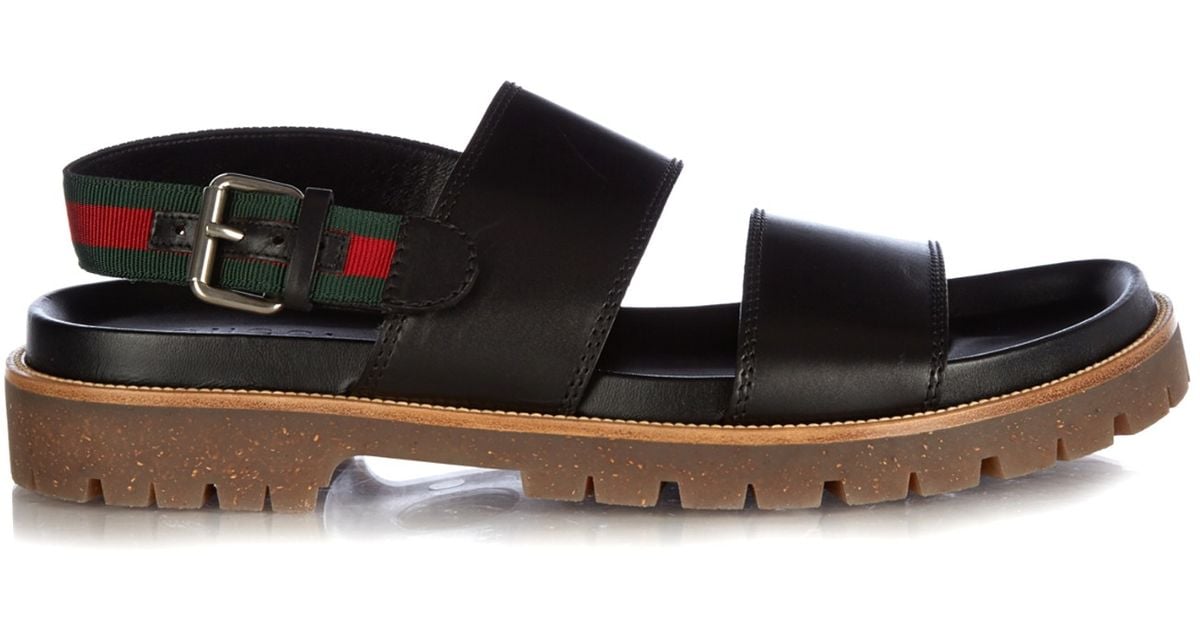 Gucci Double-strap Leather Sandals in Black for Men | Lyst