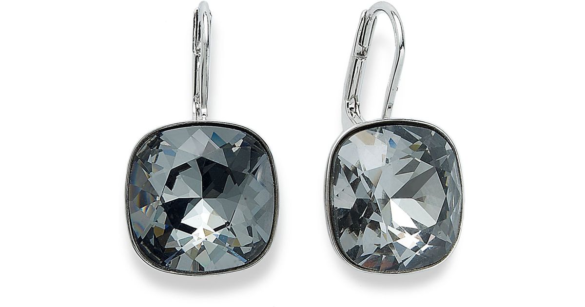 Rectangle Crystal Drop Earrings-Silver - Once Upon A Dress