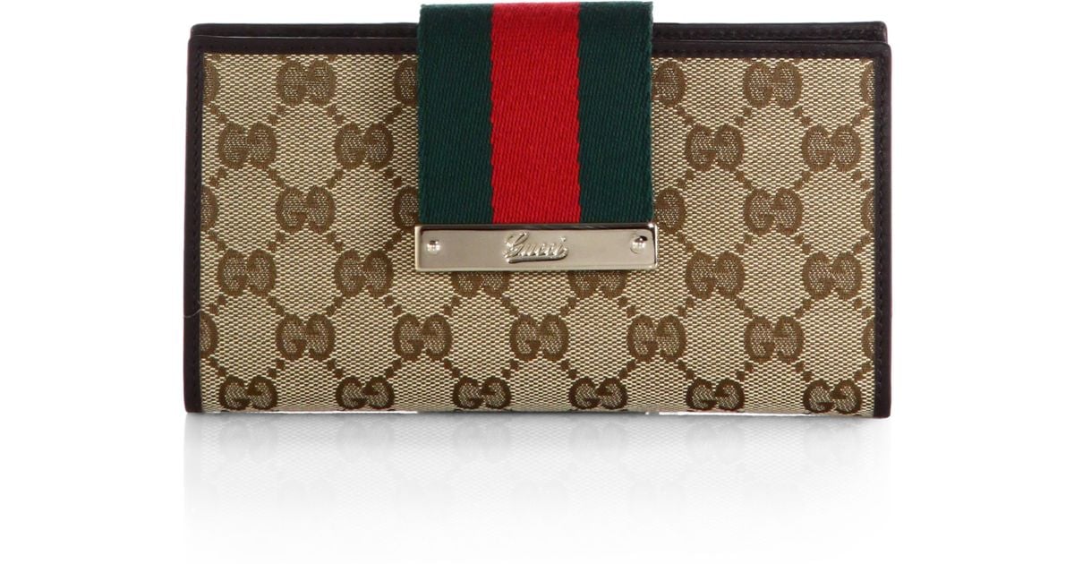 Gucci Ladies Web Original Gg Canvas Continental Wallet in Green | Lyst