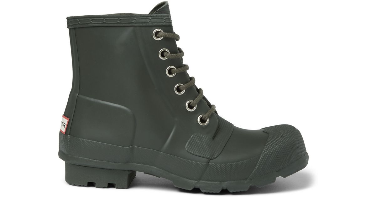 green lace up rubber boots