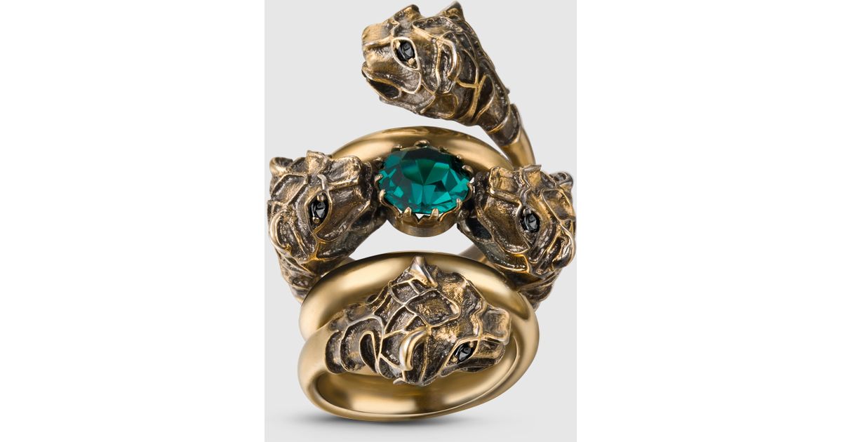 Gucci Double Wrap Ring With Tiger Heads in Metallic - Lyst