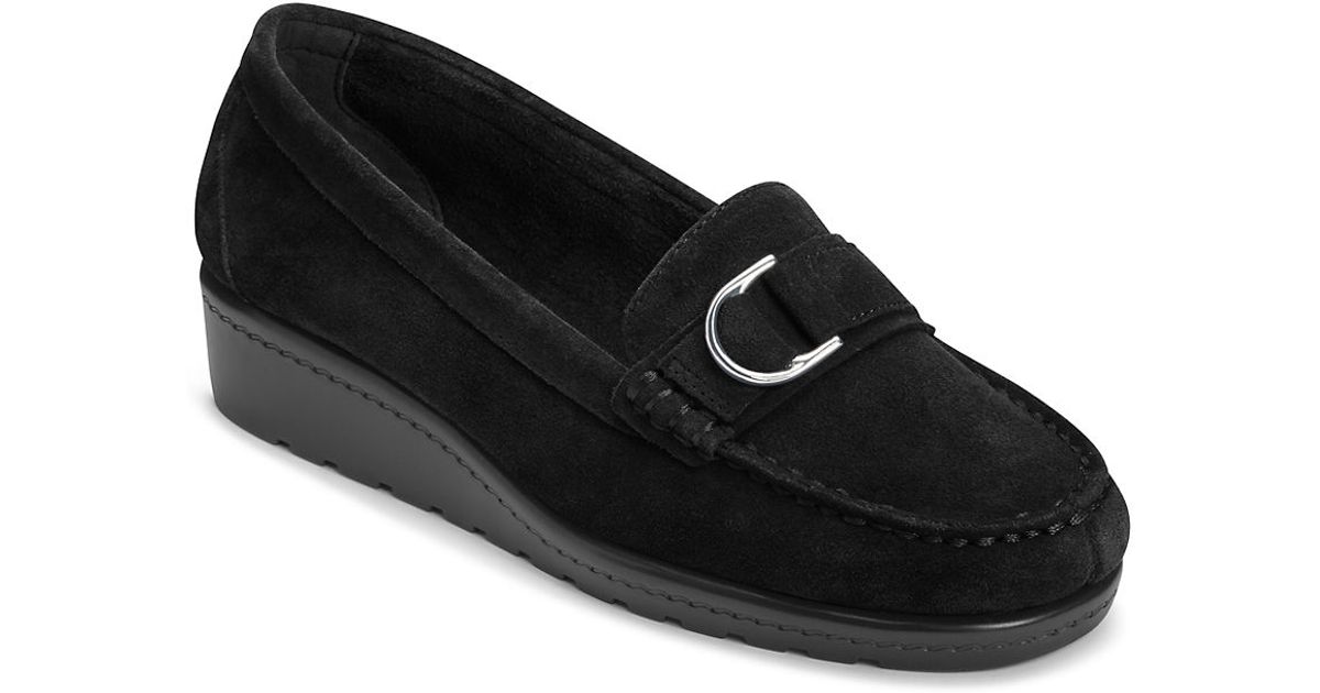parisian loafers aerosoles parisian suede wedge loafers in black lyst parisian loafers aerosoles parisian suede wedge loafers in black lyst