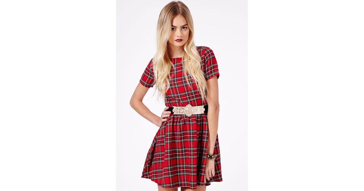 red tartan skater dress