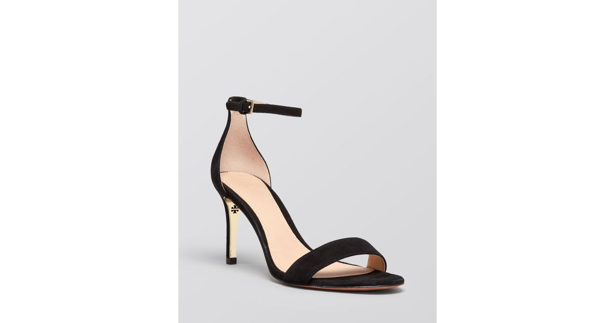black ankle strap high heel sandals